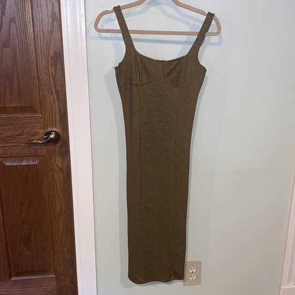 Capulet Lola Bustier Bodycon Dress Speckle Gold/Black Midi Revolve NWT-Sz Small - Picture 1 of 7